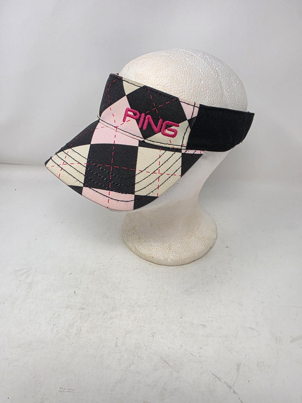 PING Golf Pink Black Argyle Visor Hat Embroidered Logo Play Your Best Adjustable